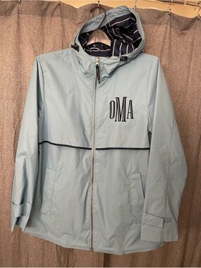 Charles River Apparel Light Blue Raincoat with Navy Trim